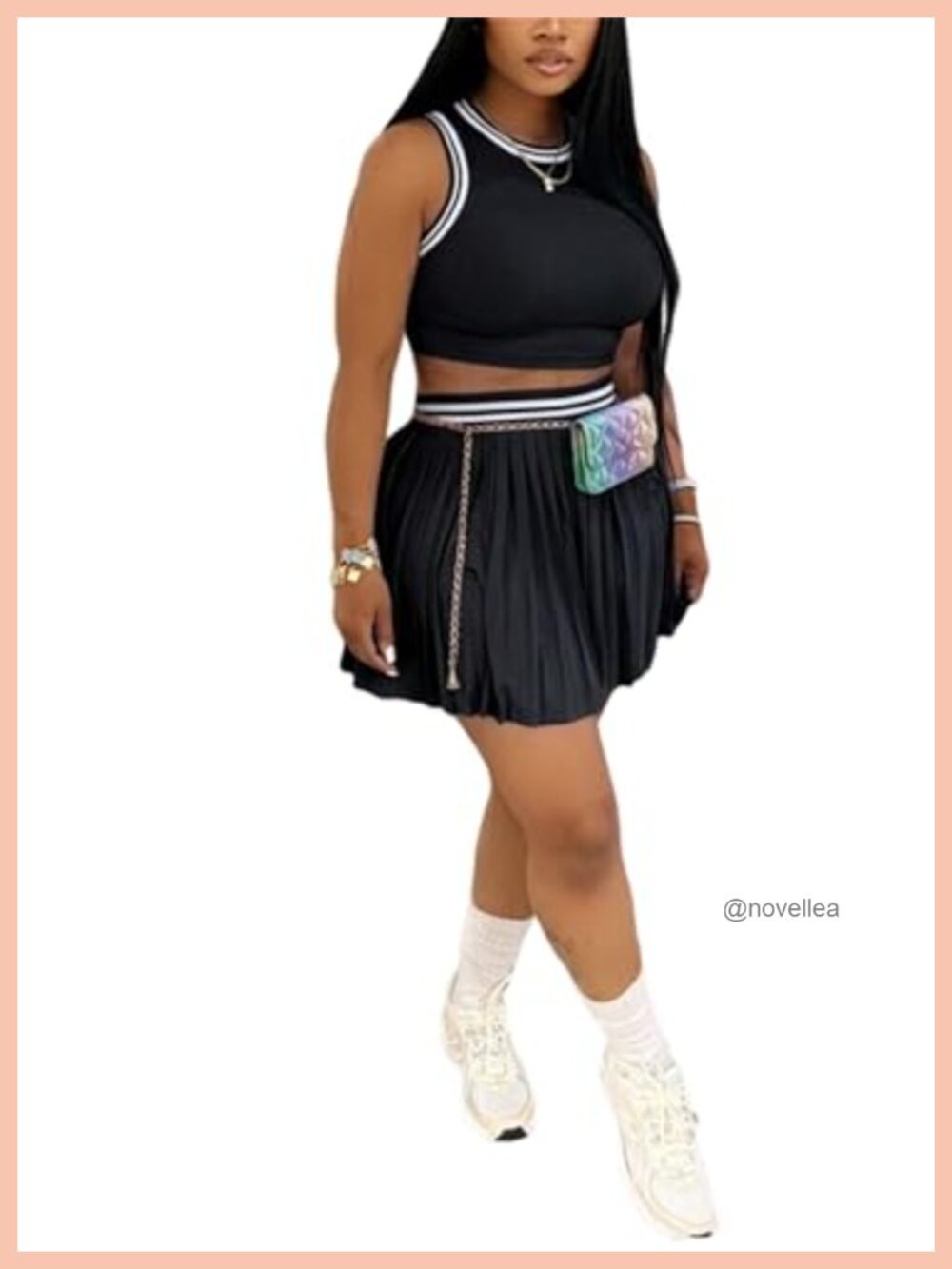 Two Piece Tennis Skirt Set Pleated Skort with Built-In Shorts Crop Tank
